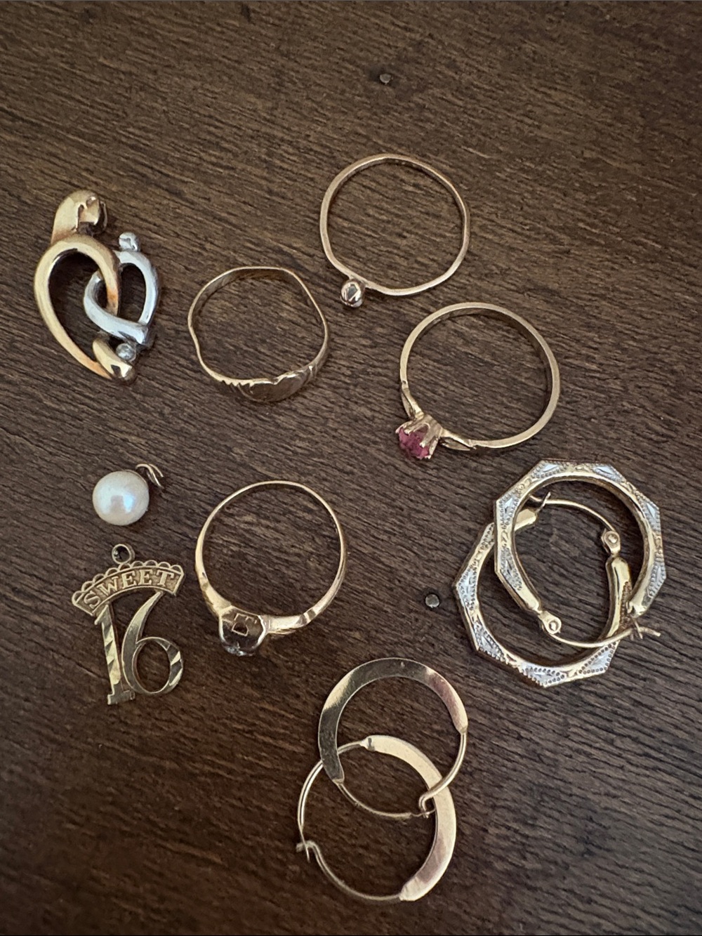 Real Gold Mixed Rings and Earrings Lot